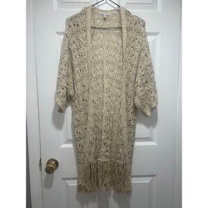 American Eagle Crochet Cardigan Sweater Fringe Duster Size XS-S Boho Hippie